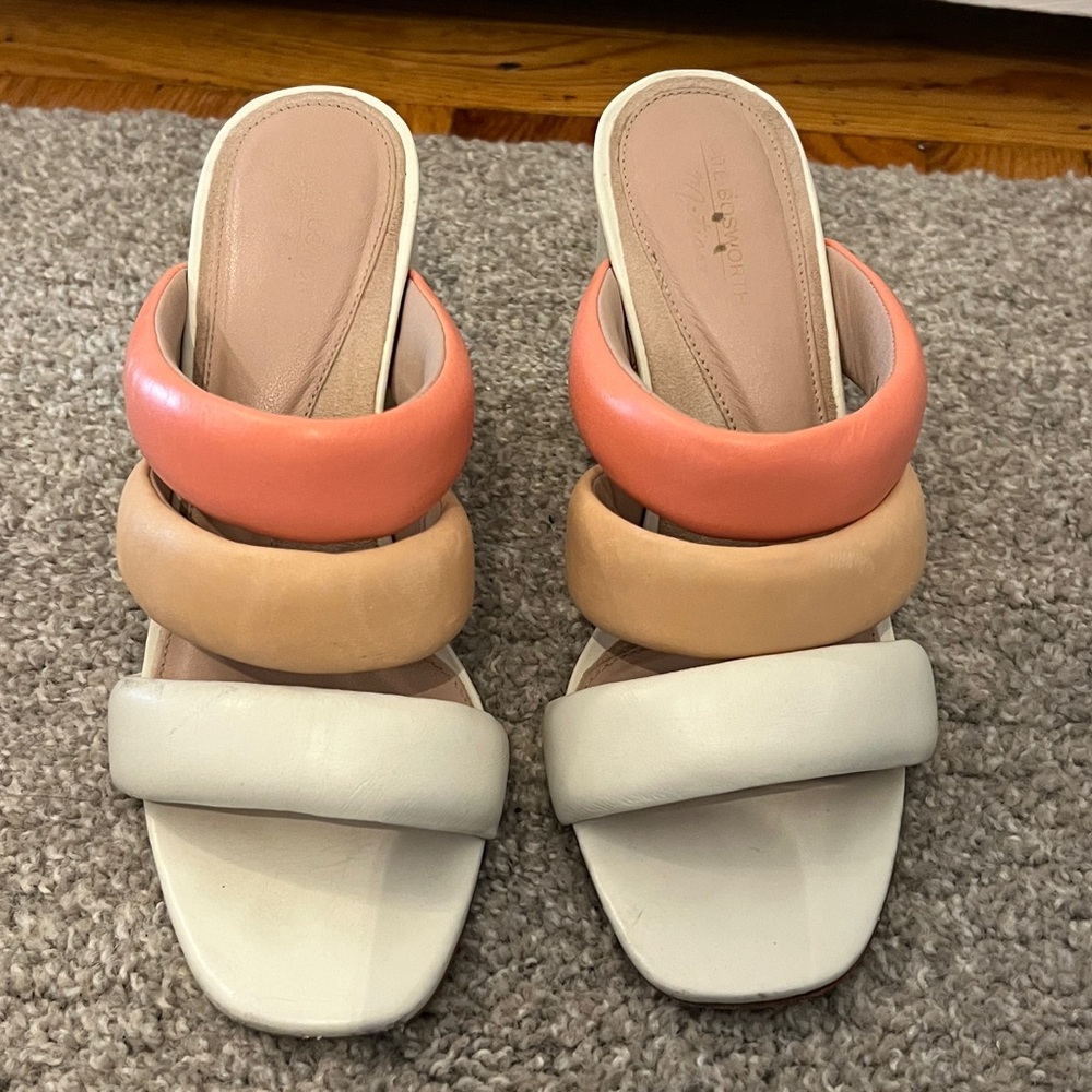 KATE BOSWORTH Women’s Coral Tan White Leather Strappy Heeled Kelly Sandals